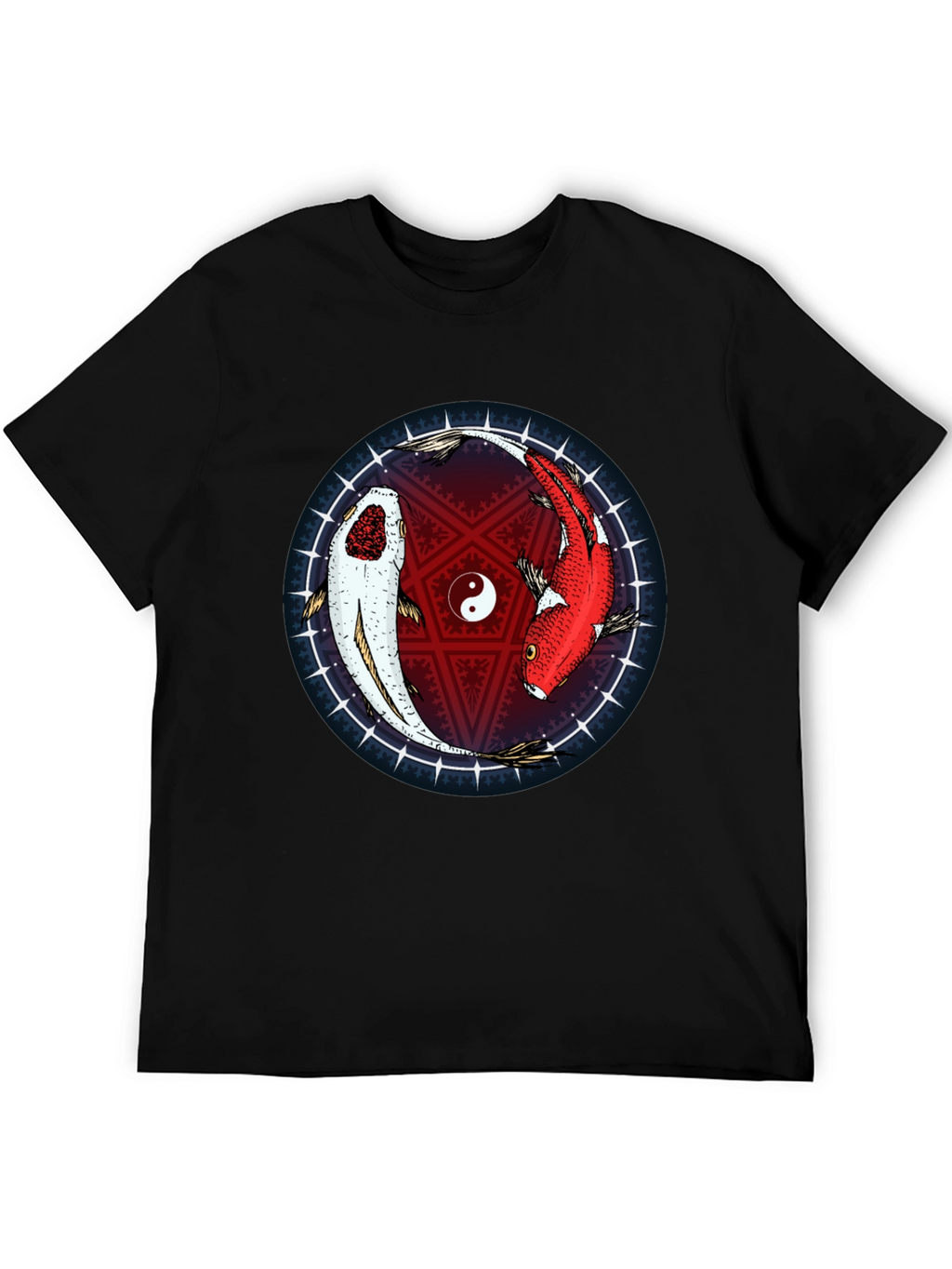 Yin Yang Koi Fish Graphic T-Shirt - Black