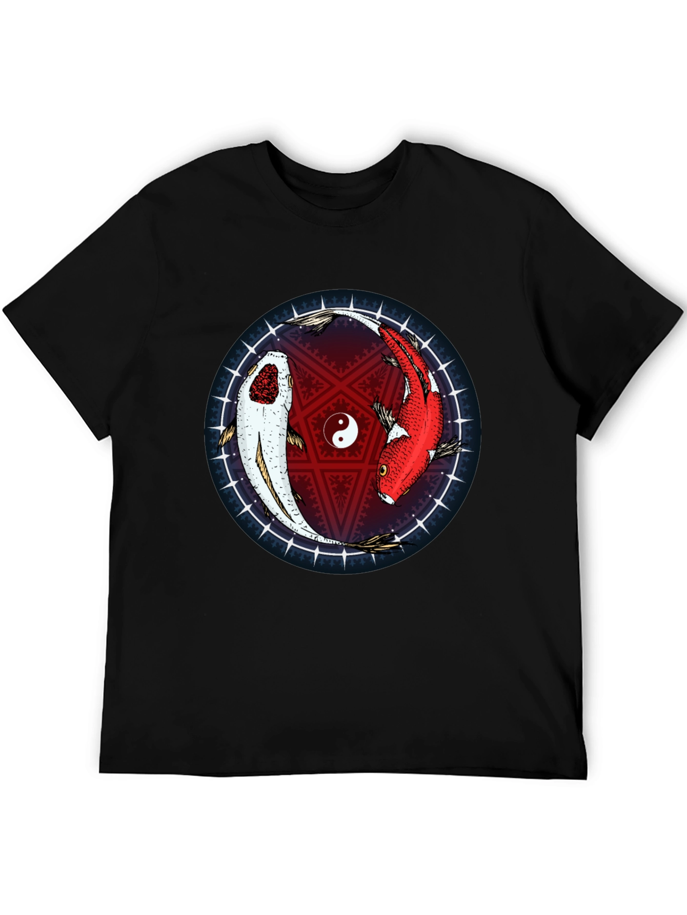 Yin Yang Koi Fish Graphic T-Shirt - Black