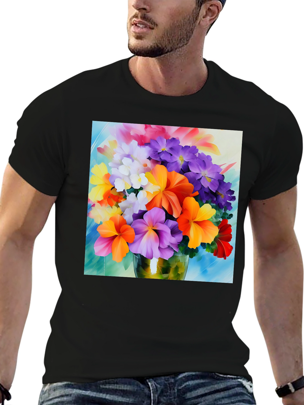 Floral Bouquet Graphic Tee - Vibrant Flower Design