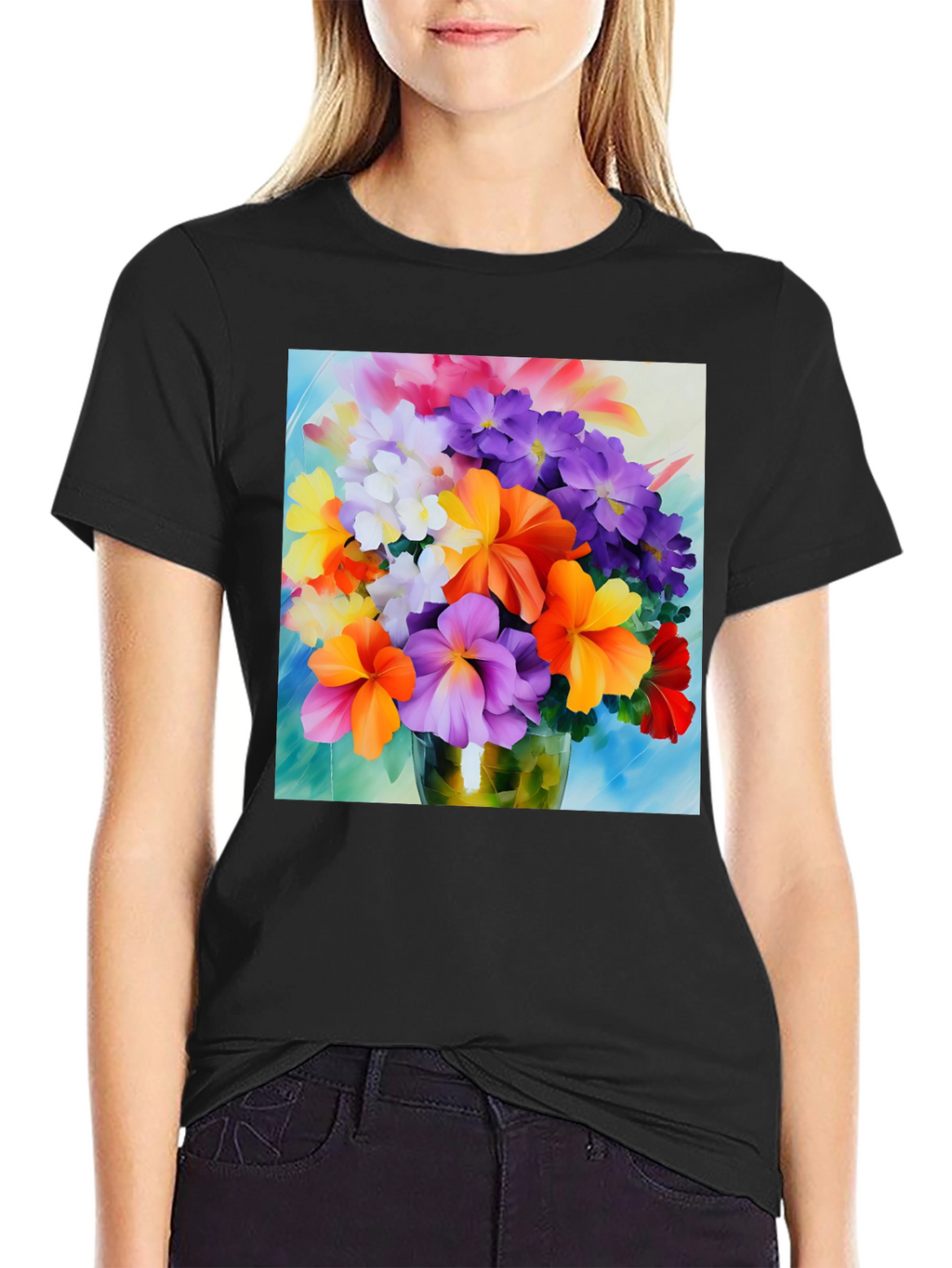 Floral Bouquet Graphic Tee - Vibrant Flower Design
