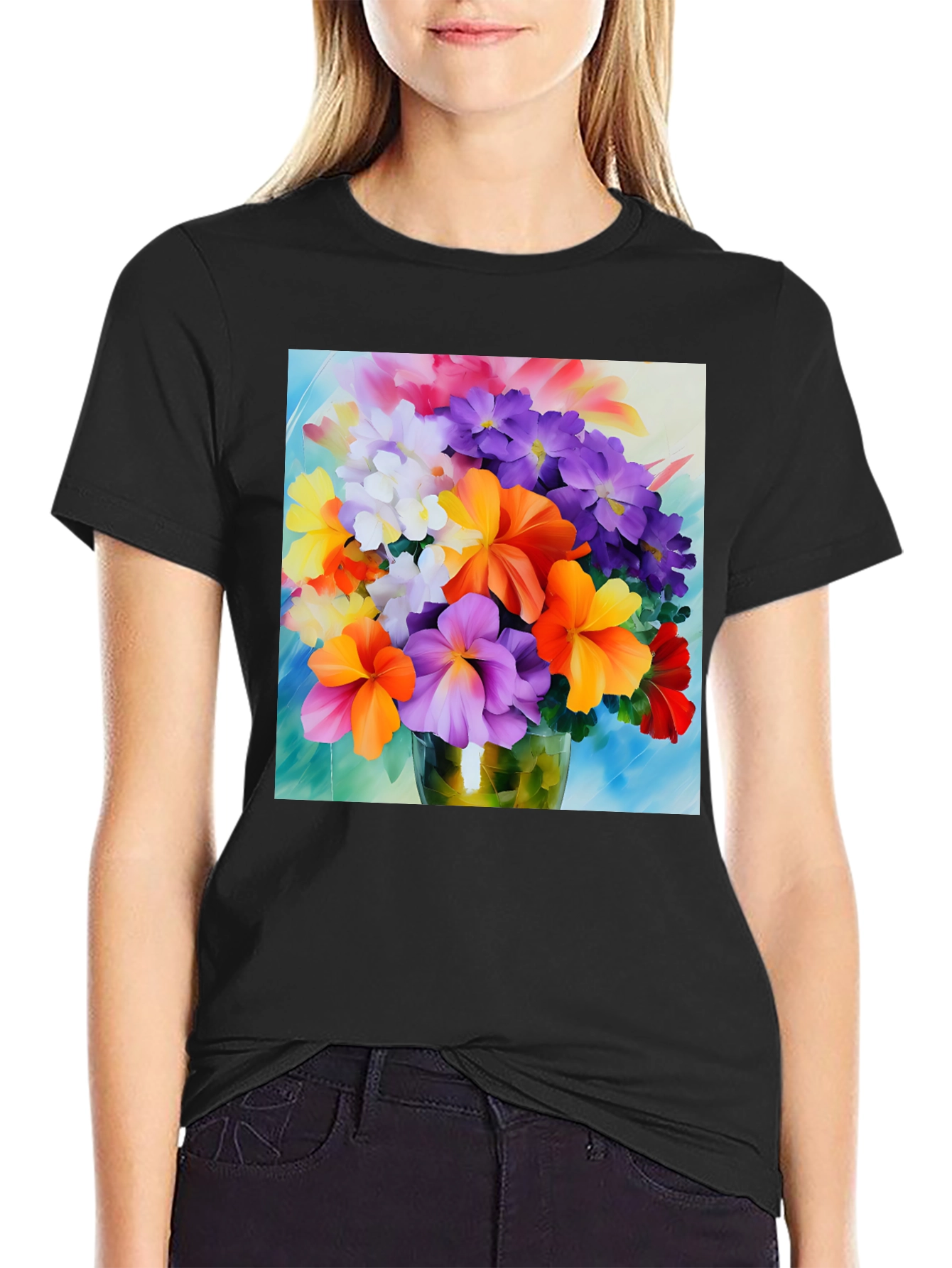 Floral Bouquet Graphic Tee - Vibrant Flower Design