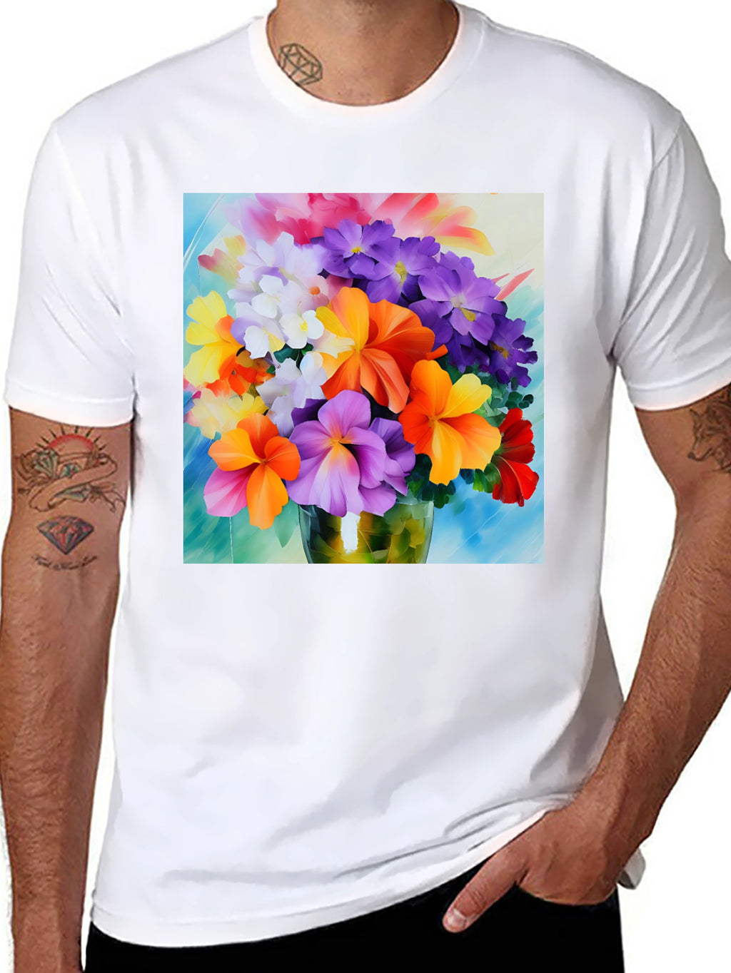 Floral Bouquet Graphic Tee - Vibrant Flower Design