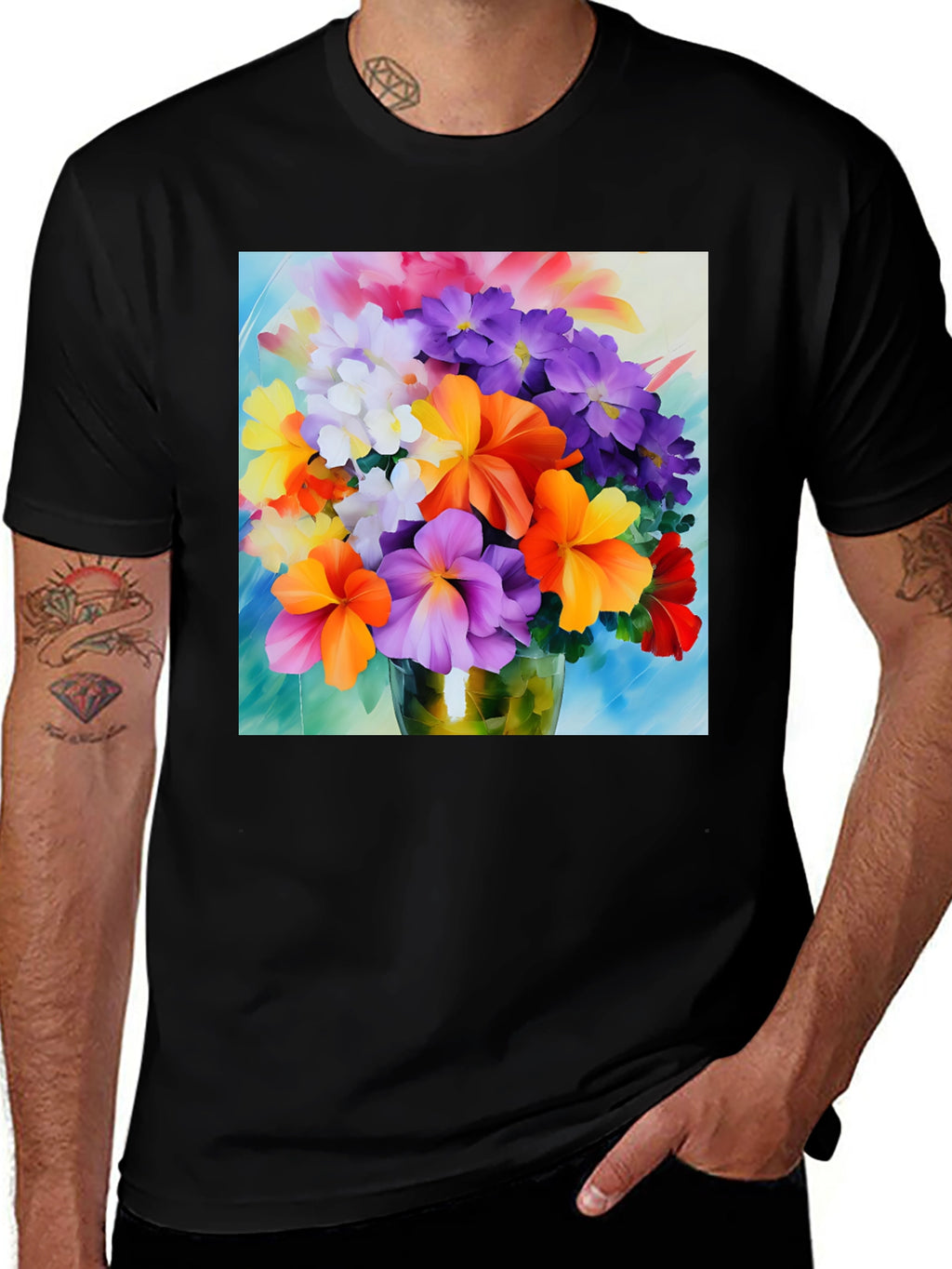 Floral Bouquet Graphic Tee - Vibrant Flower Design