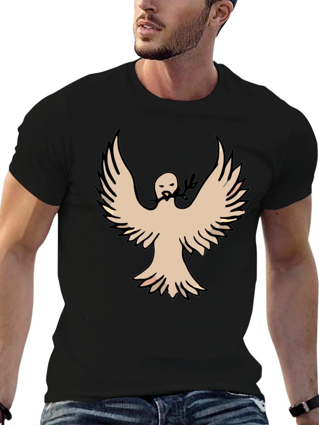 Peace Dove Graphic Tee - Black Cotton Blend