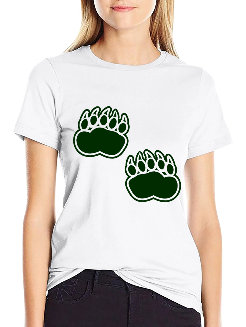 Mens Black T-Shirt with Green Paw Prints