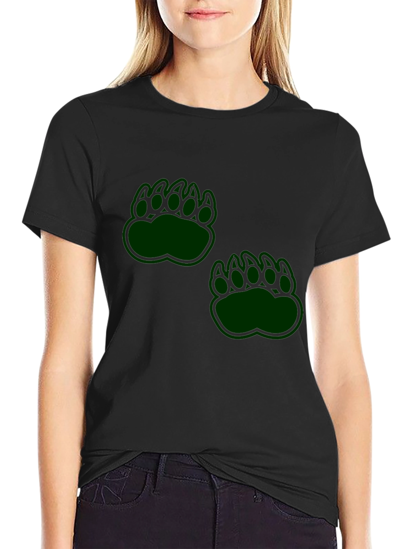 Mens Black T-Shirt with Green Paw Prints