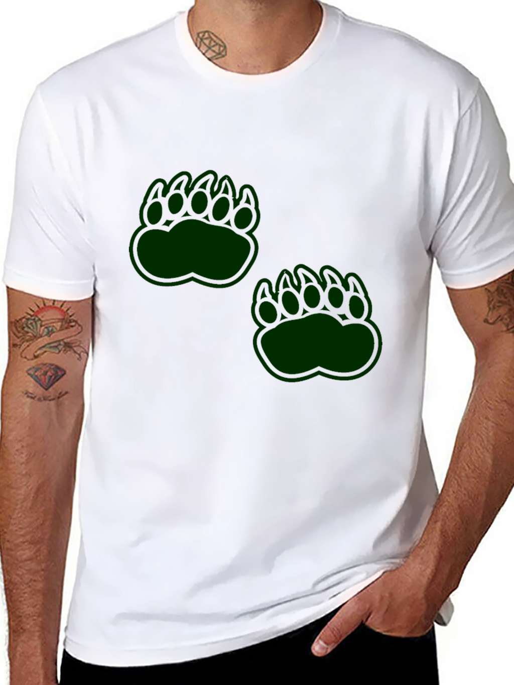 Mens Black T-Shirt with Green Paw Prints