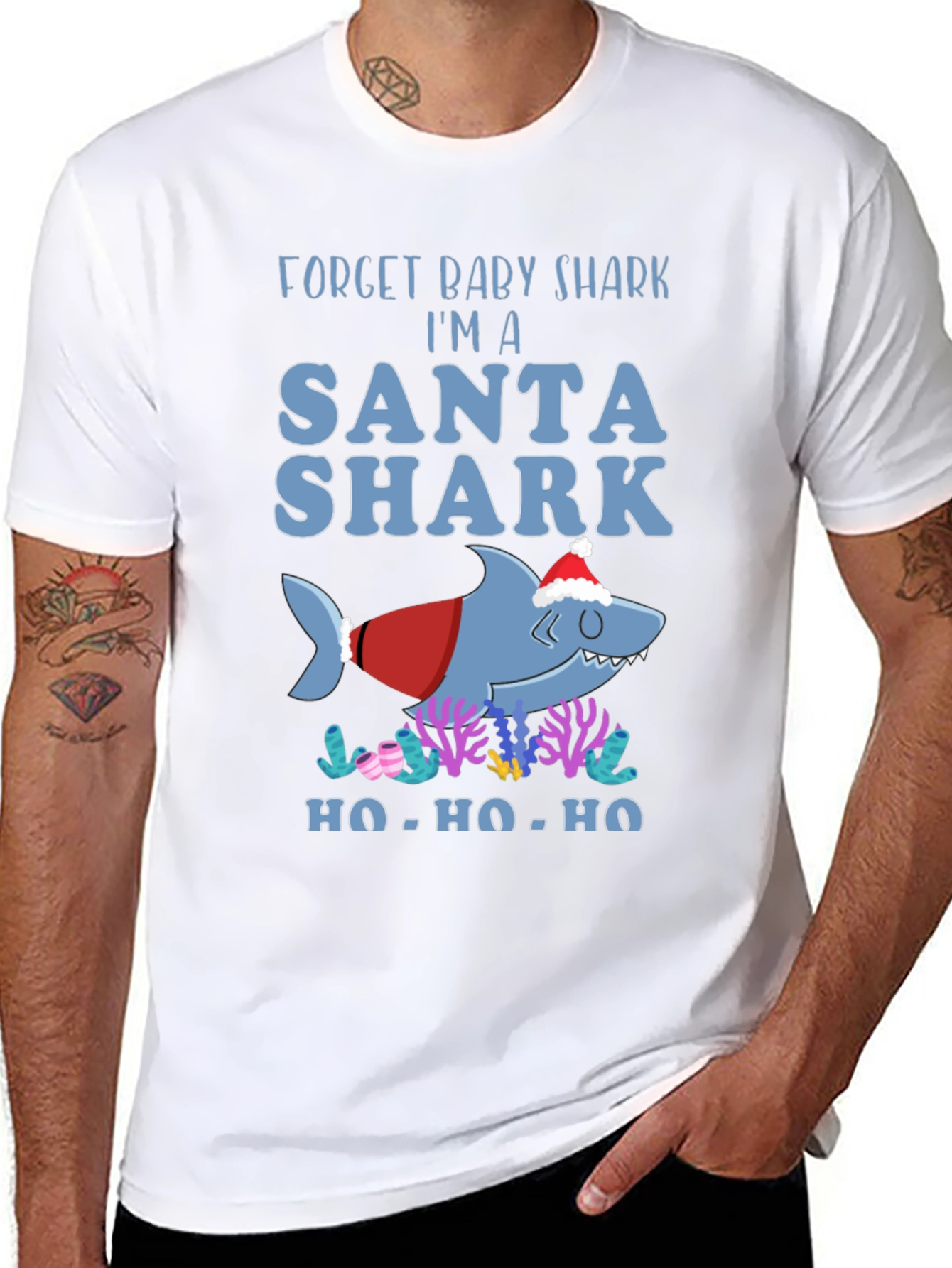Santa Shark Graphic T-Shirt - Holiday Fun!