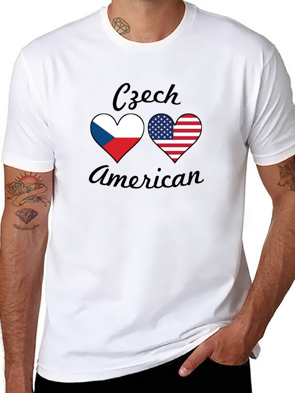 Czech American Flag Heart T-Shirt - Patriotic Tee