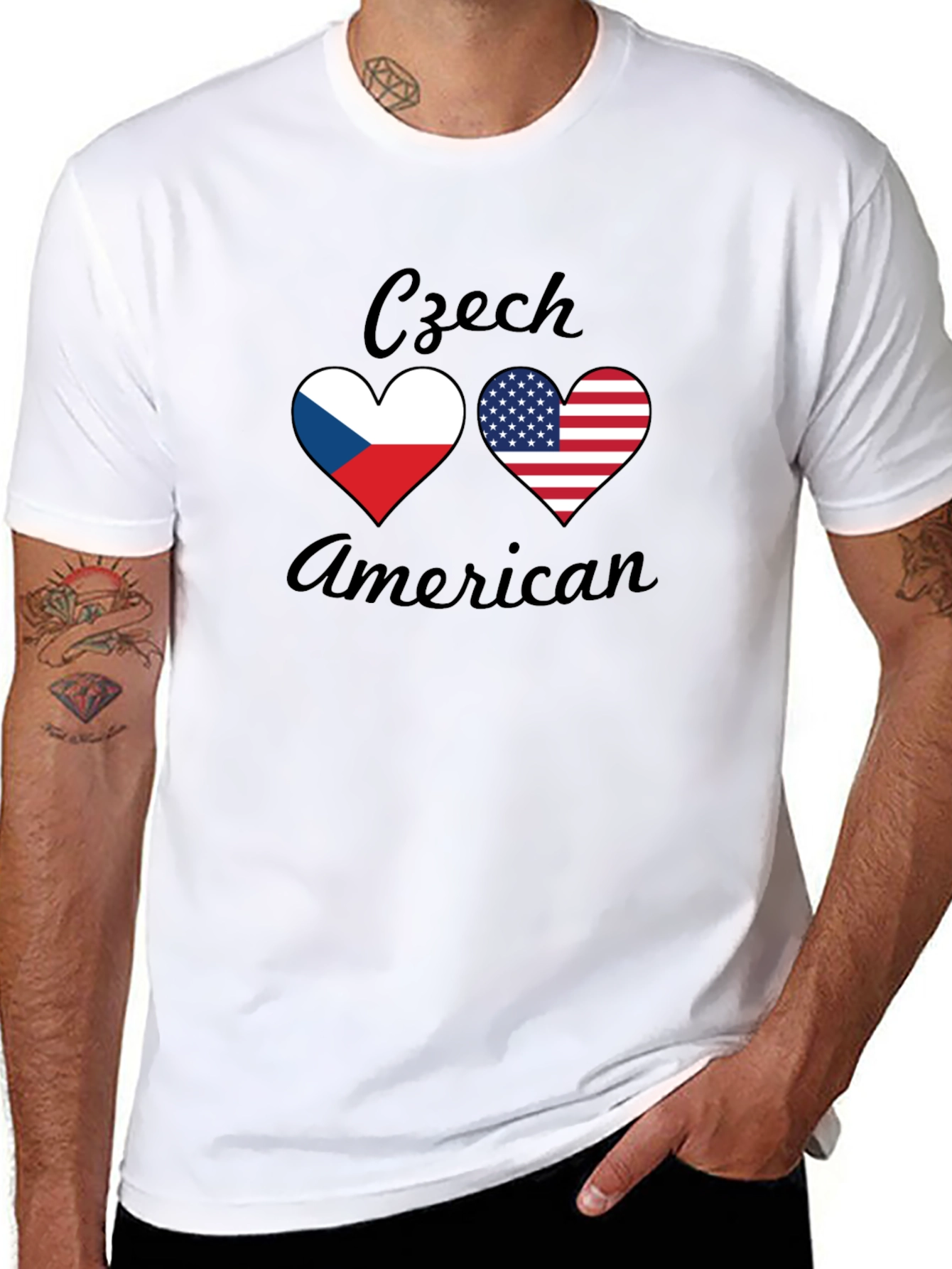 Czech American Flag Heart T-Shirt - Patriotic Tee