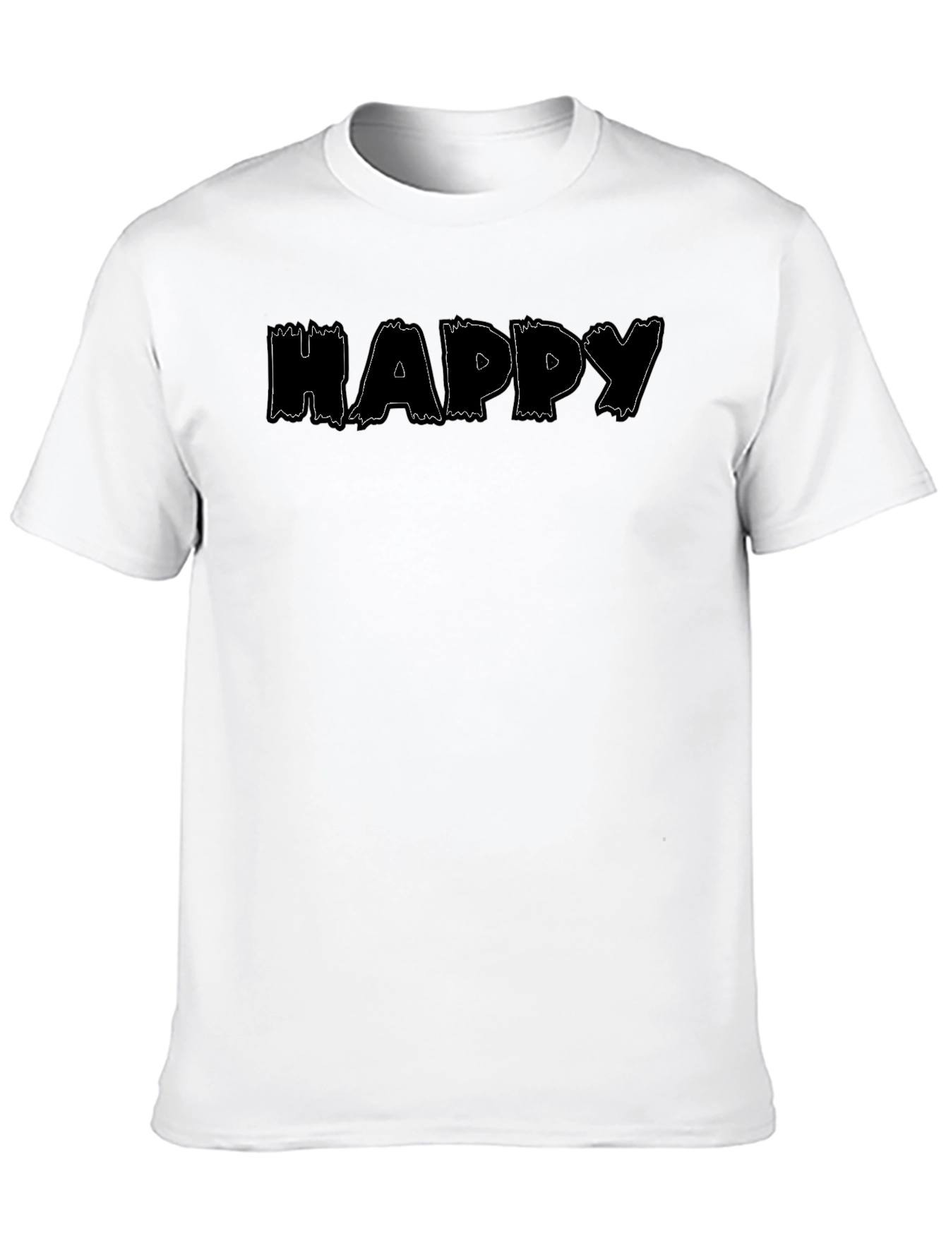 Happy Print Black Crew Neck T-Shirt
