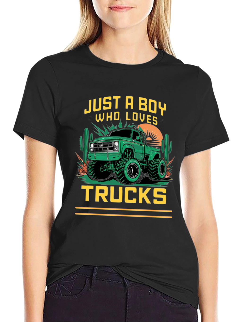 Boy Who Loves Trucks Black Graphic T-Shirt
