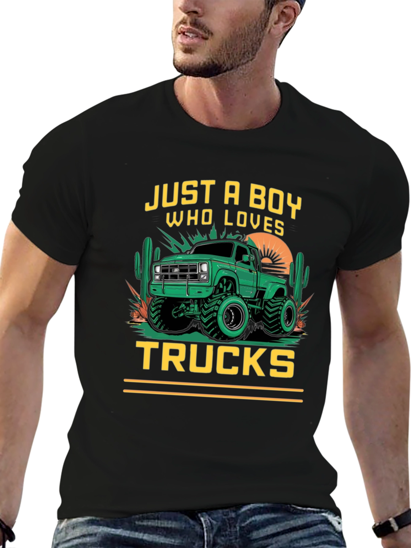 Boy Who Loves Trucks Black Graphic T-Shirt