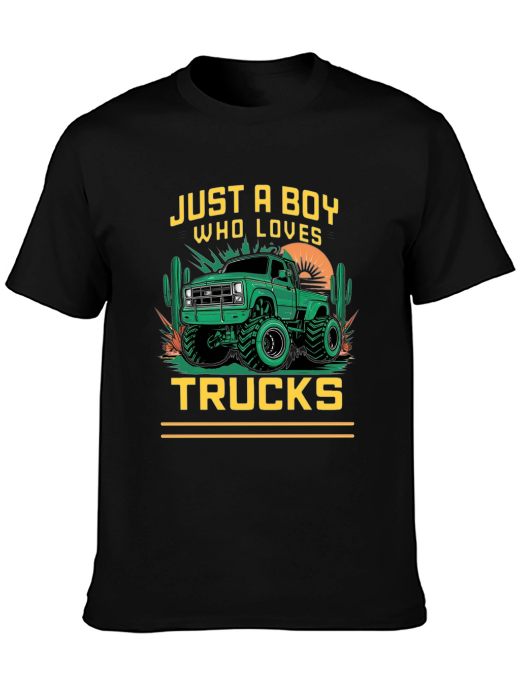 Boy Who Loves Trucks Black Graphic T-Shirt