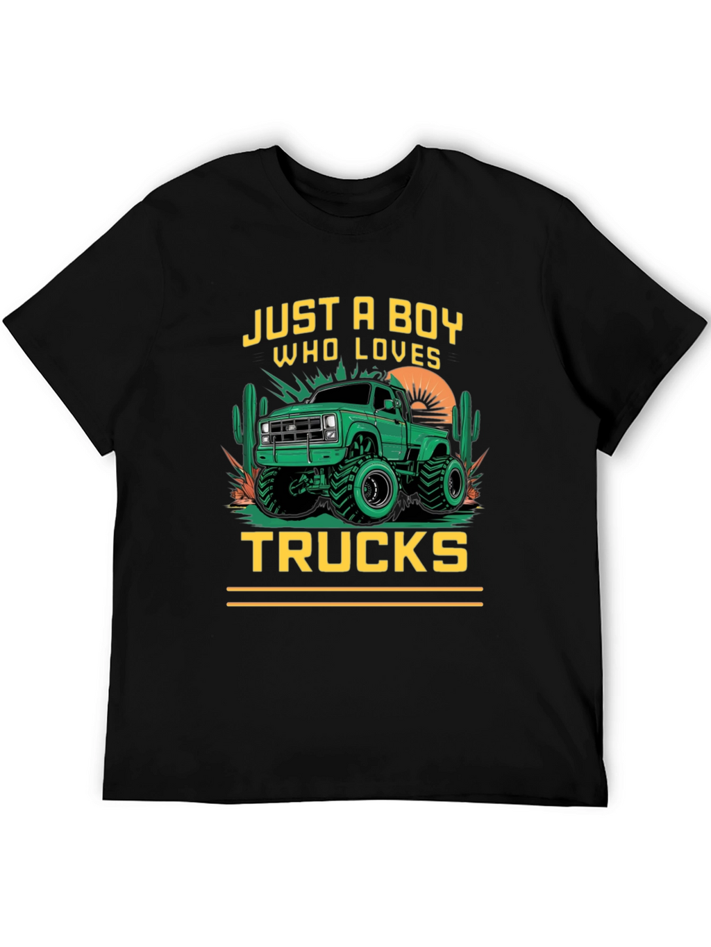 Boy Who Loves Trucks Black Graphic T-Shirt