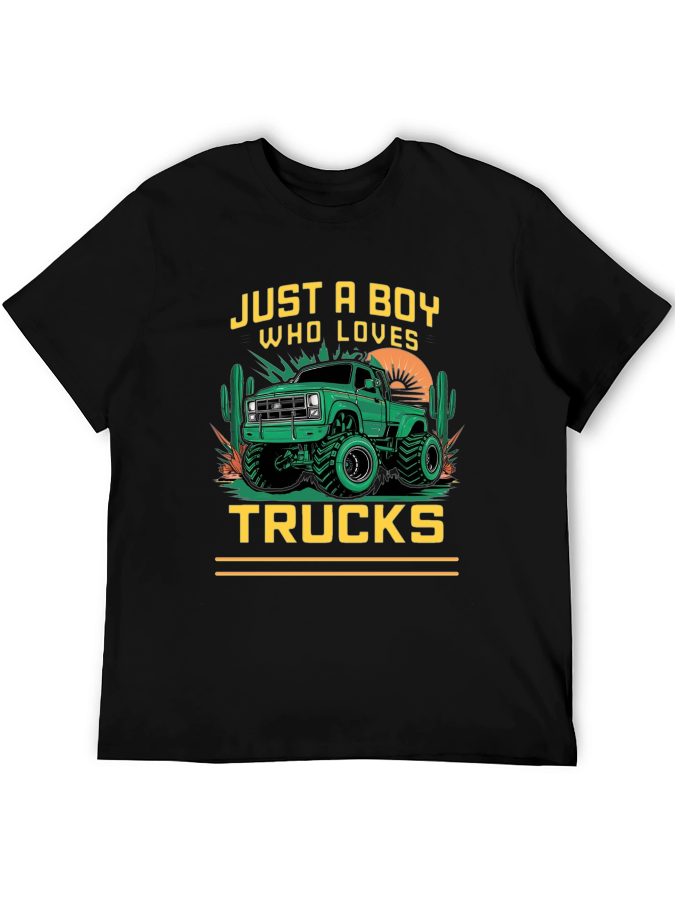 Boy Who Loves Trucks Black Graphic T-Shirt