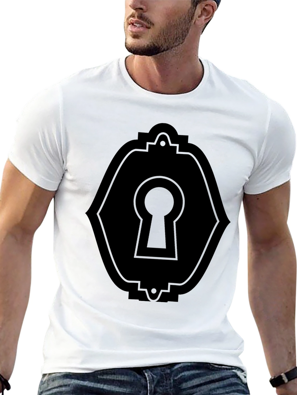 Keyhole Graphic Tee - Sleek Black T-Shirt