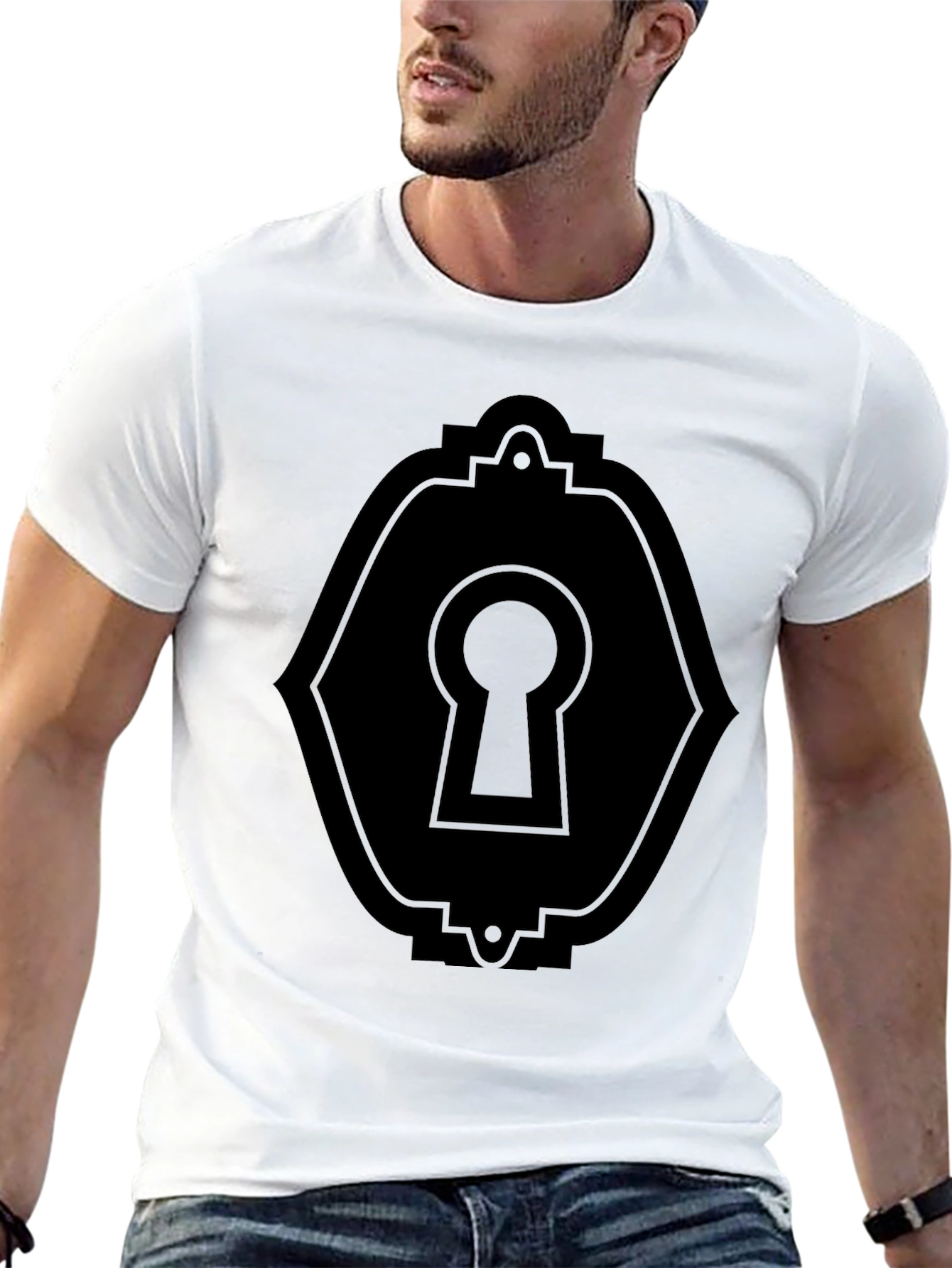 Keyhole Graphic Tee - Sleek Black T-Shirt