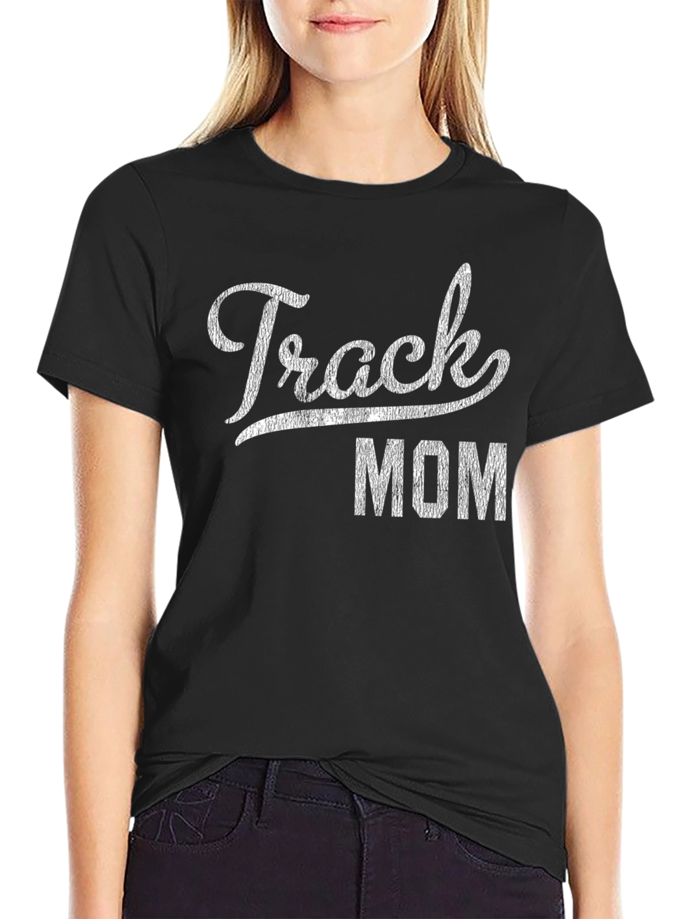 Track Mom Graphic Tee - Black Cotton T-Shirt