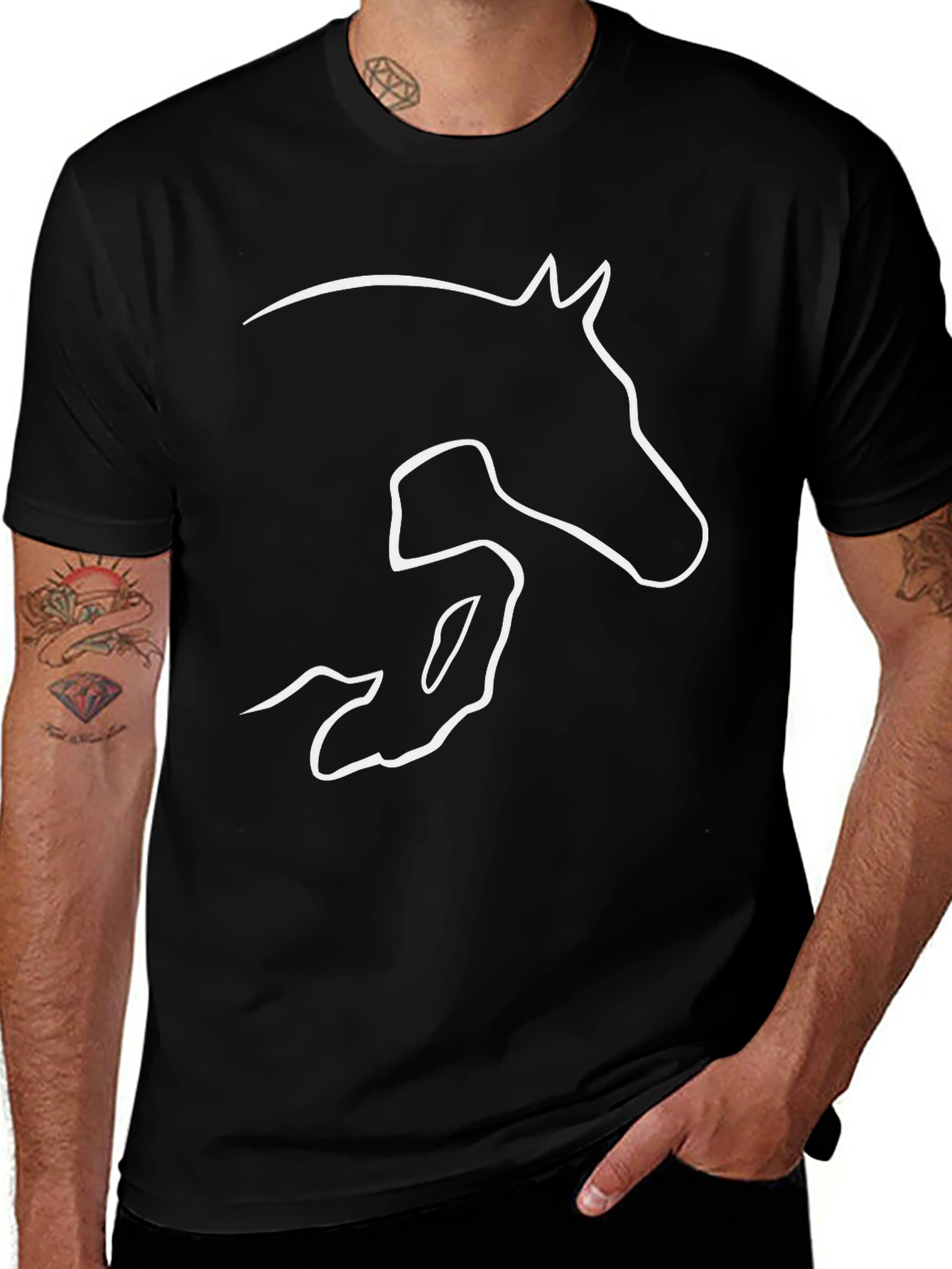 Equestrian Horse Jumping Outline Graphic T-Shirt