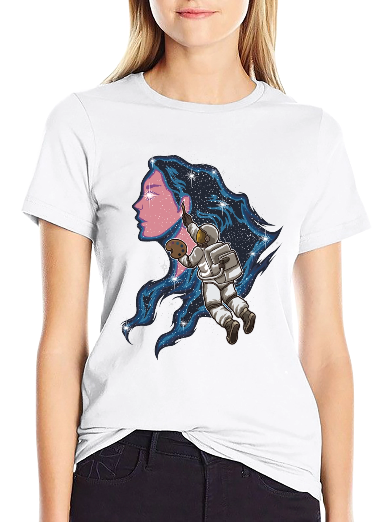 Astronaut Artist Graphic Tee - Black Cotton Blend