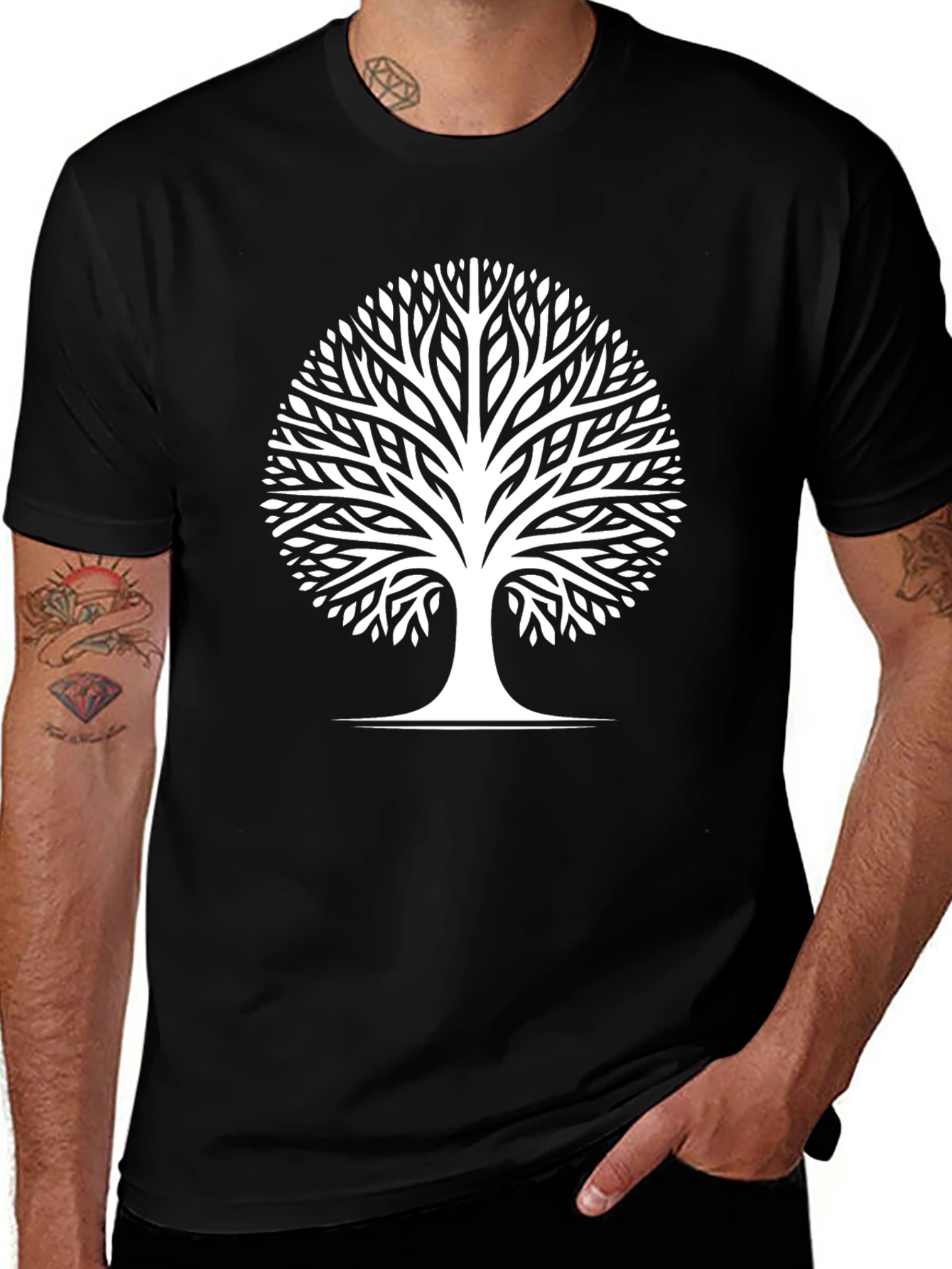 Elegant Tree of Life Graphic T-Shirt - Black