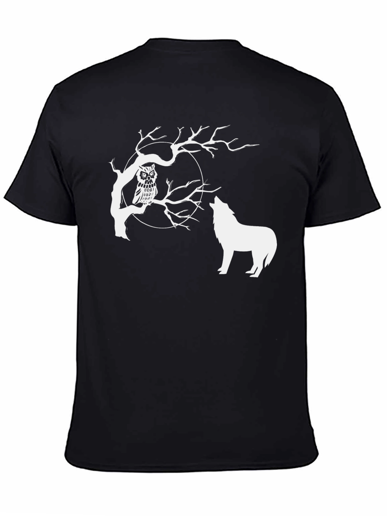 Wolf and Owl Graphic T-Shirt - Black