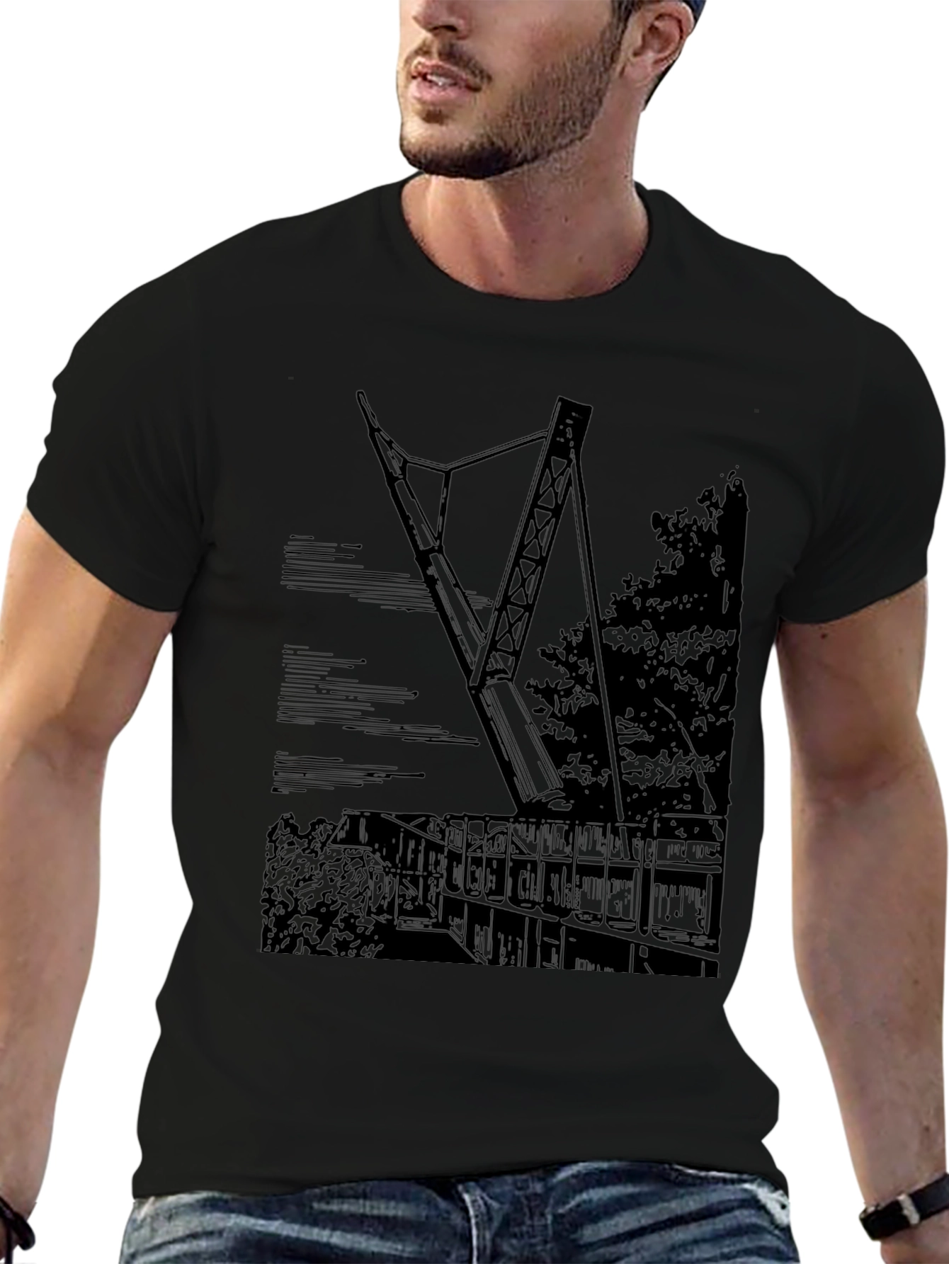 Black T-Shirt with Bridge Graphic
