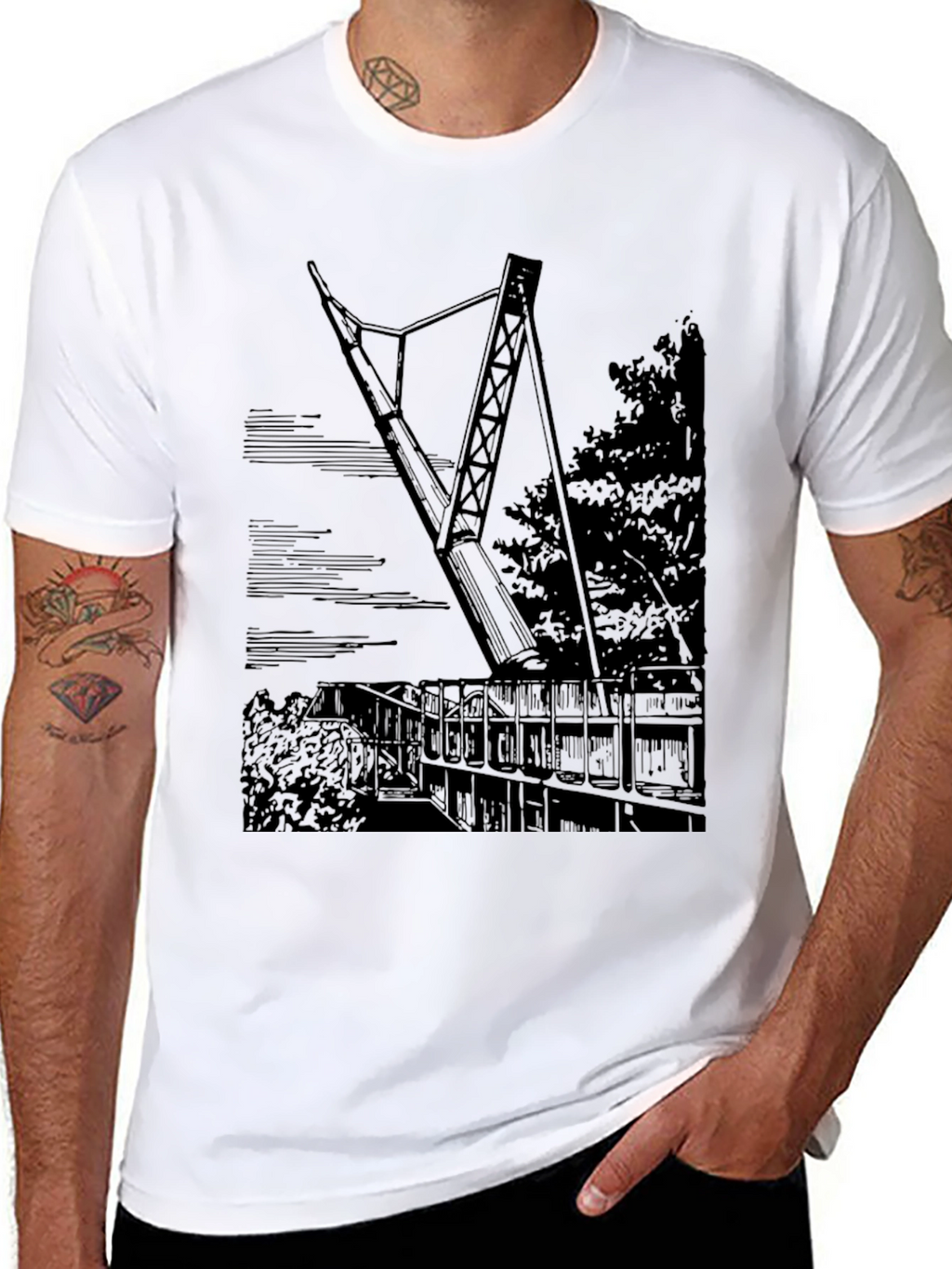 Black T-Shirt with Bridge Graphic