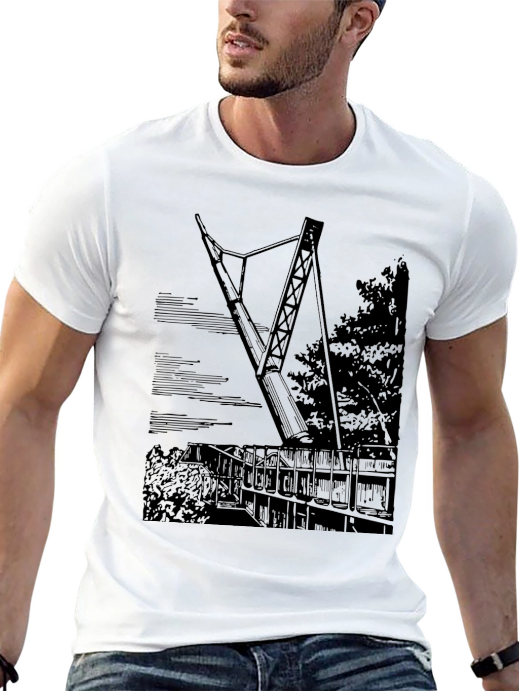 Black T-Shirt with Bridge Graphic