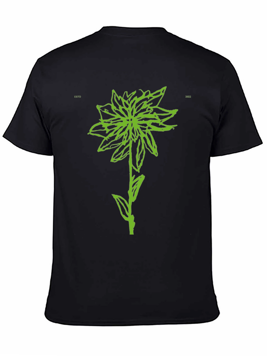 Green Flower Graphic Black T-Shirt