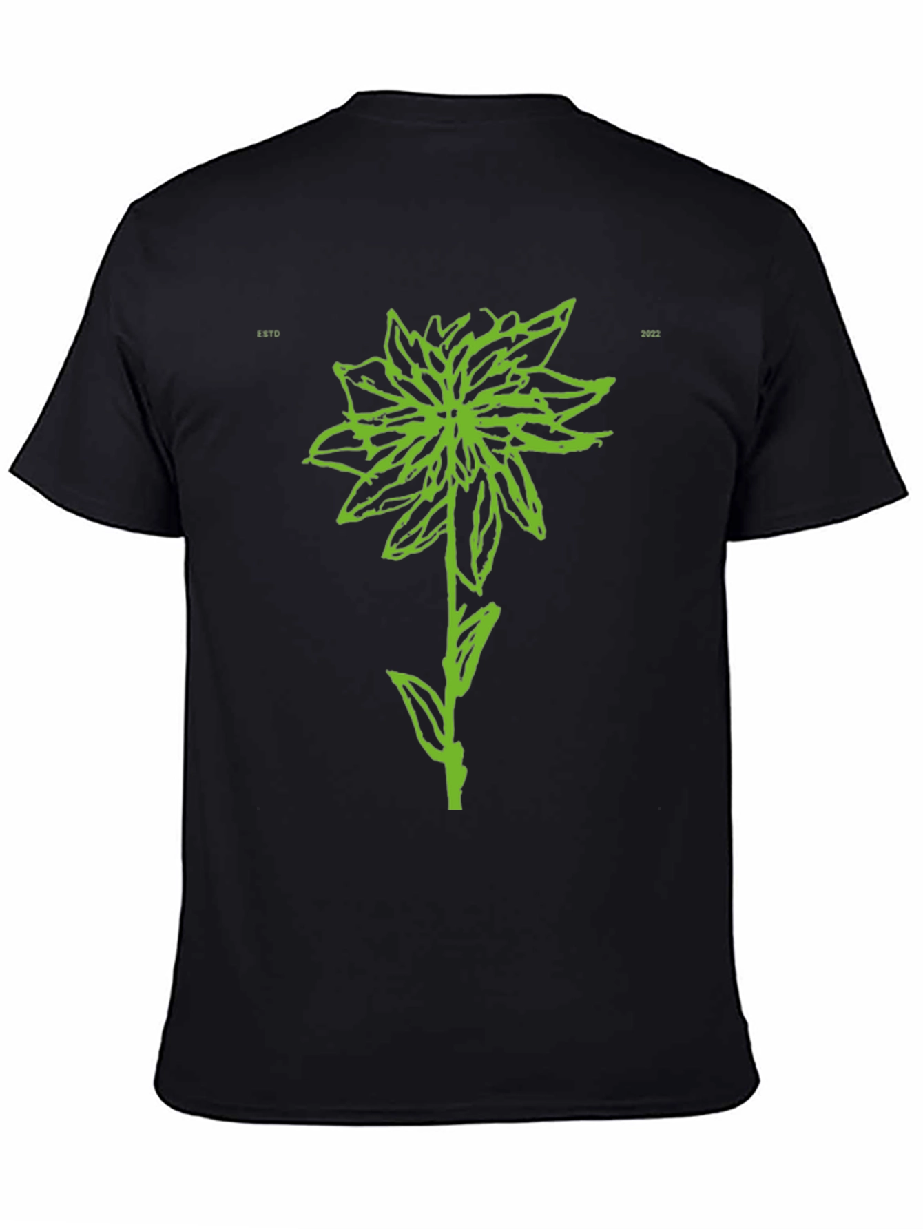 Green Flower Graphic Black T-Shirt
