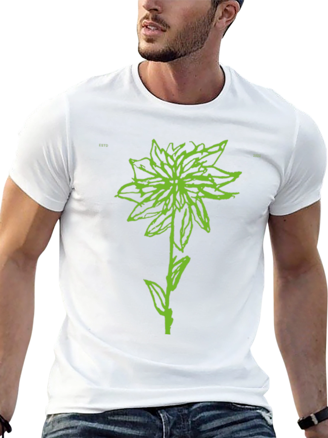 Green Flower Graphic Black T-Shirt