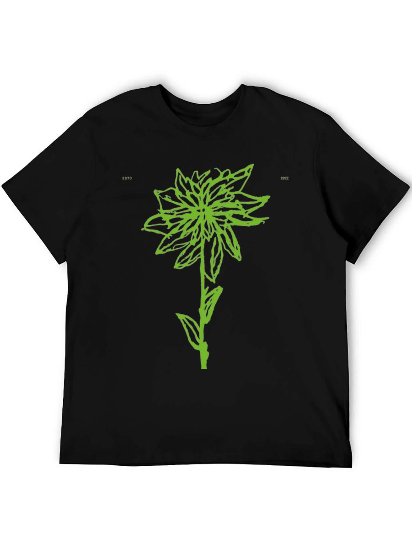 Green Flower Graphic Black T-Shirt