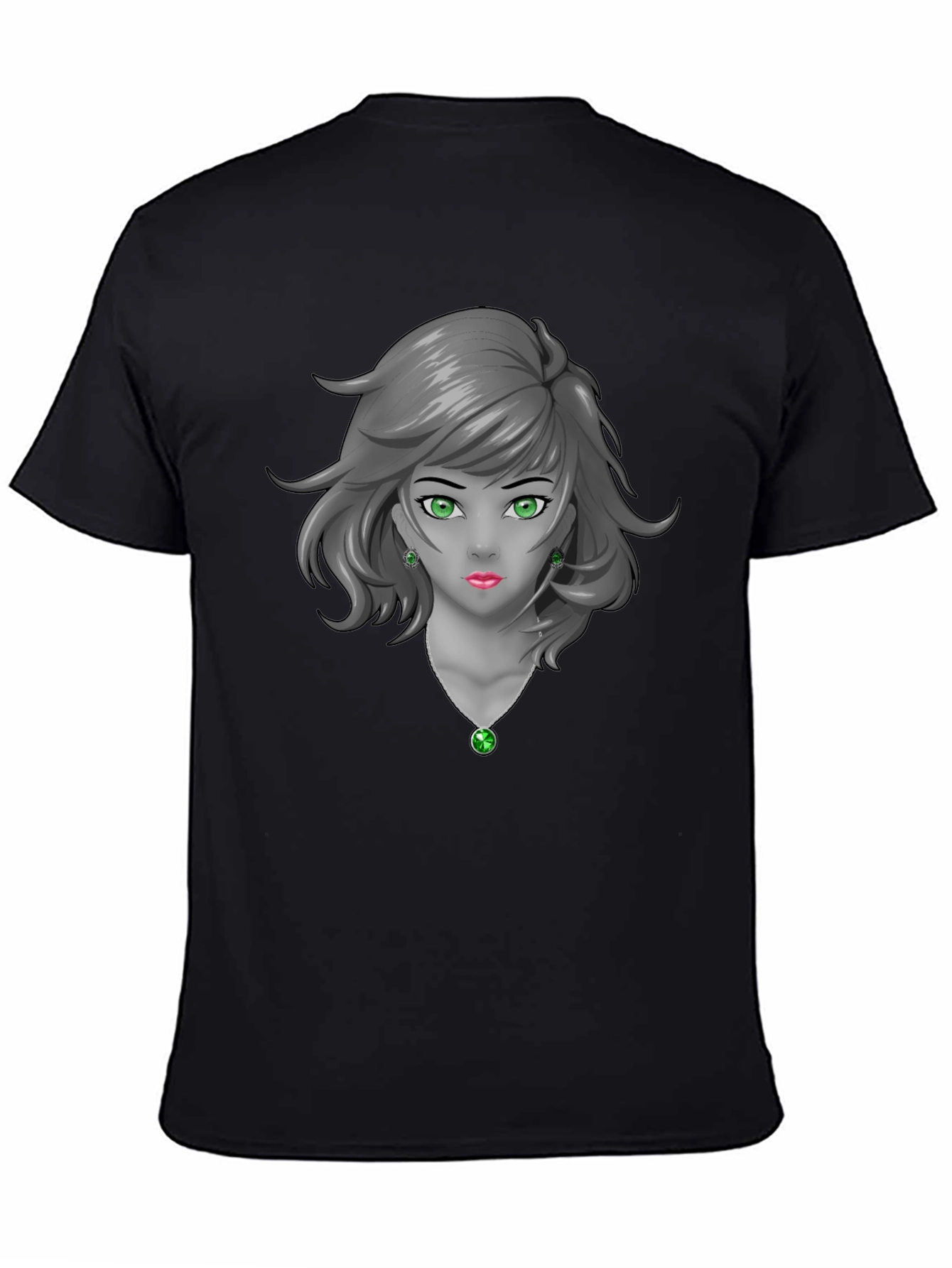 Anime Girl Graphic Tee - Emerald Accents