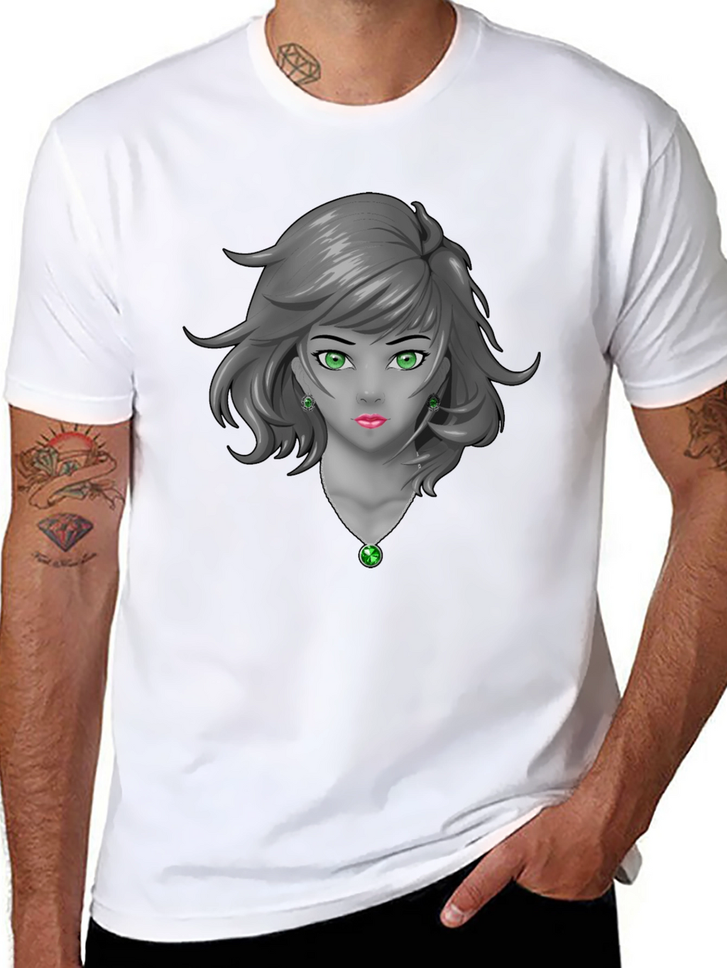 Anime Girl Graphic Tee - Emerald Accents