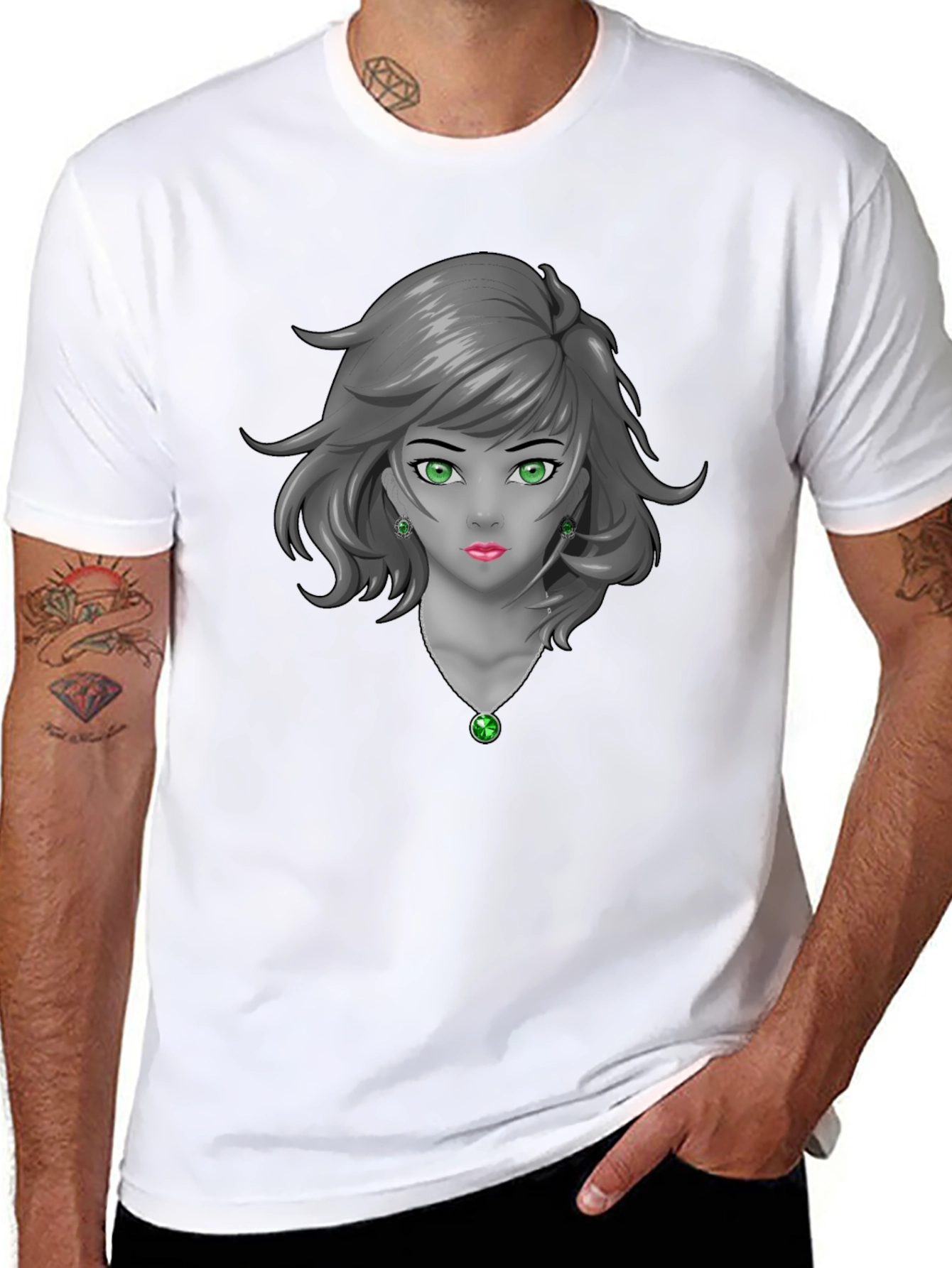 Anime Girl Graphic Tee - Emerald Accents
