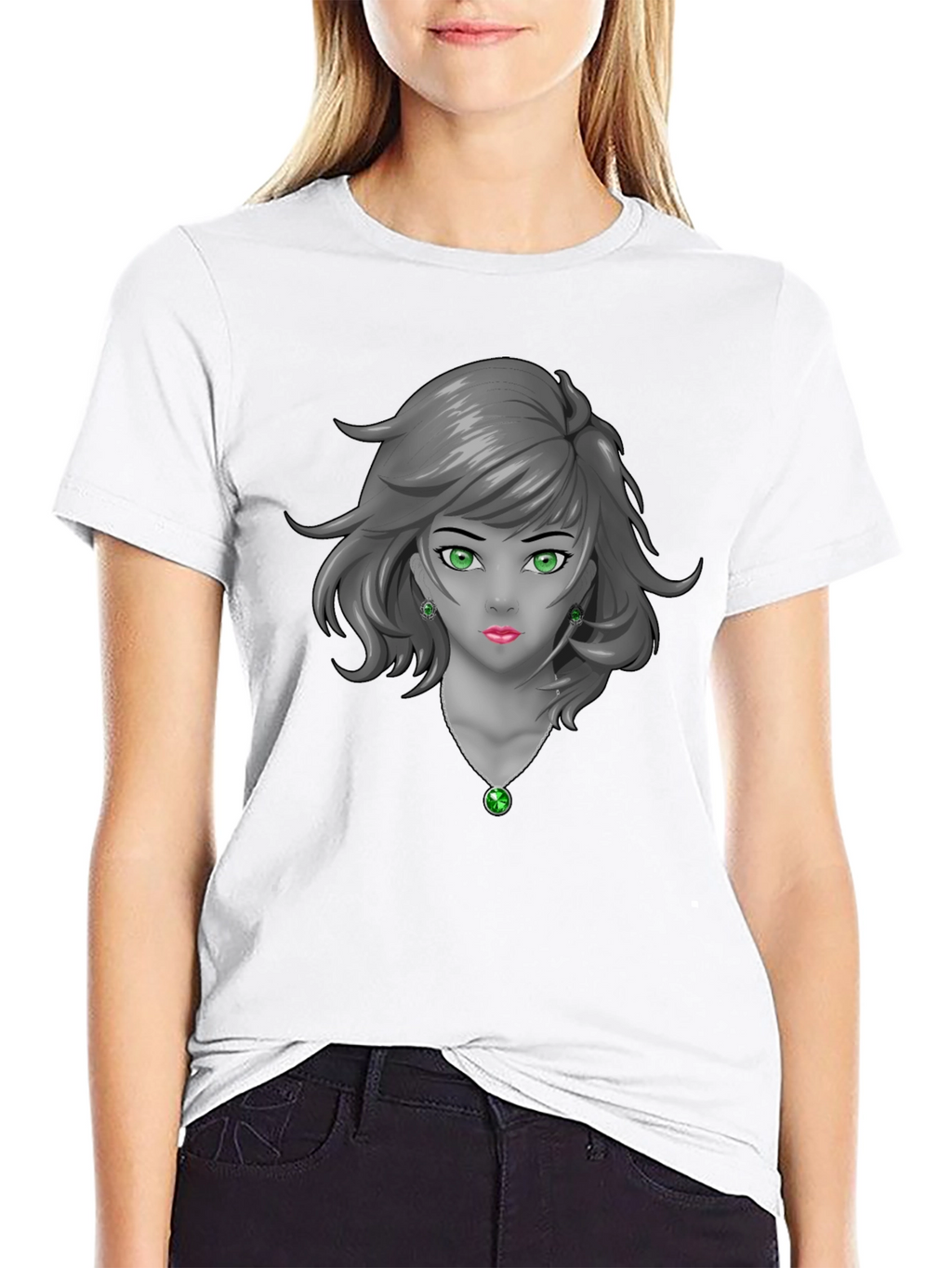 Anime Girl Graphic Tee - Emerald Accents