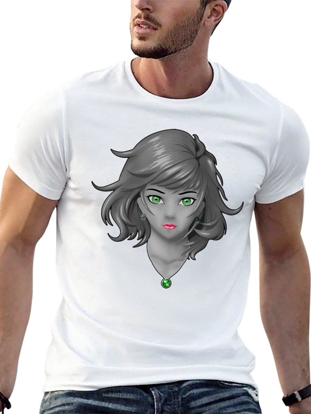 Anime Girl Graphic Tee - Emerald Accents