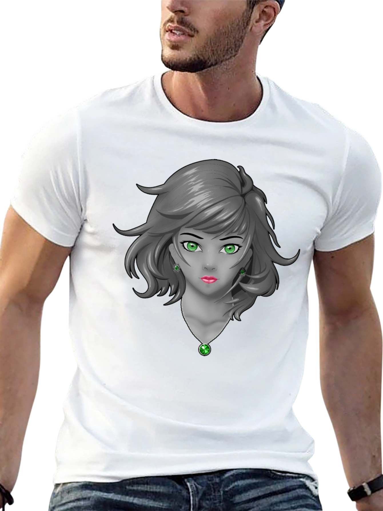 Anime Girl Graphic Tee - Emerald Accents