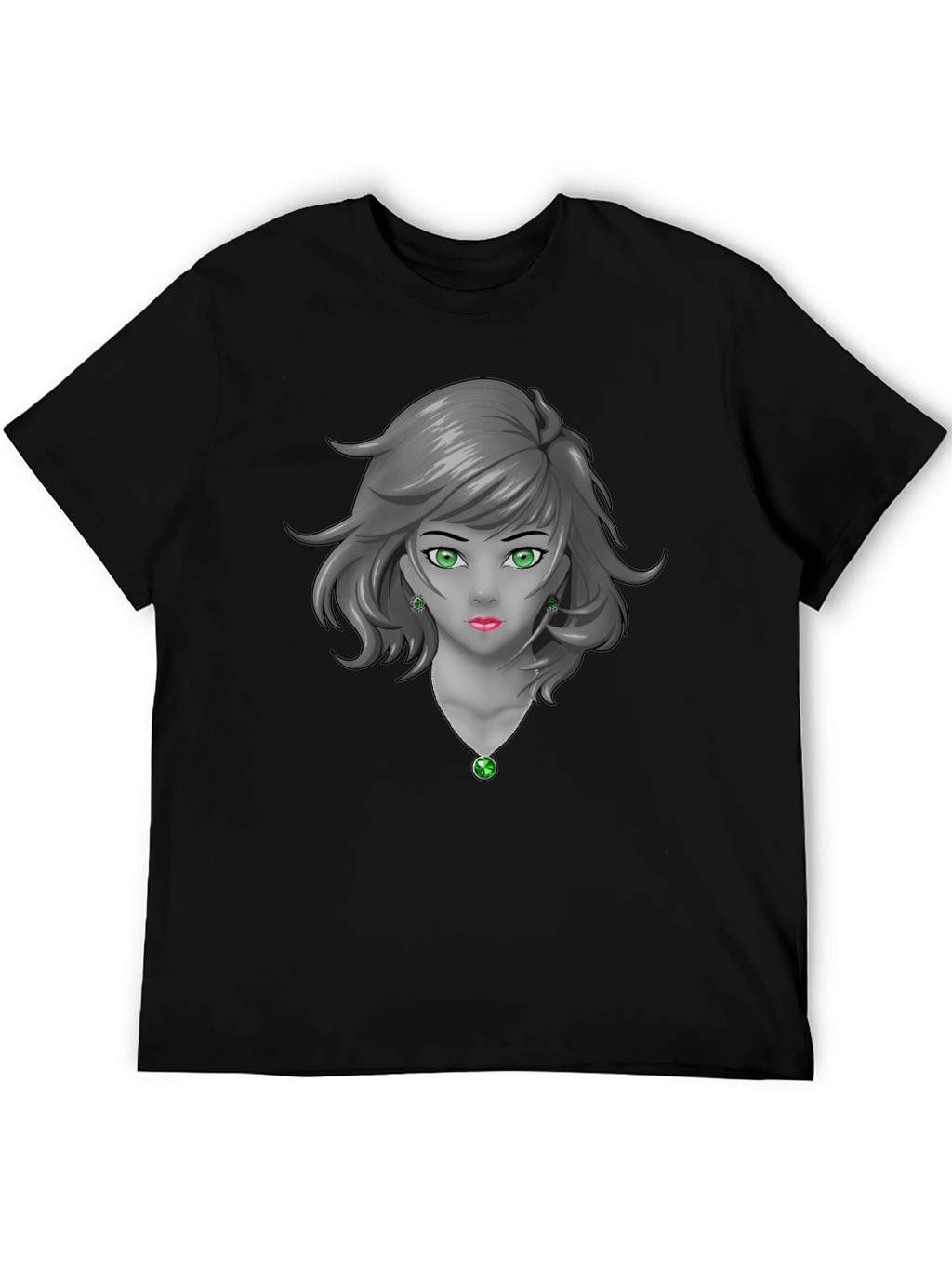 Anime Girl Graphic Tee - Emerald Accents