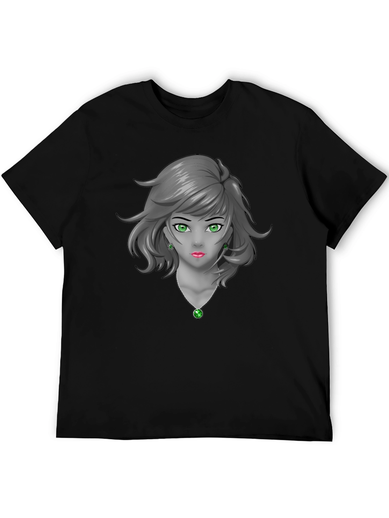 Anime Girl Graphic Tee - Emerald Accents