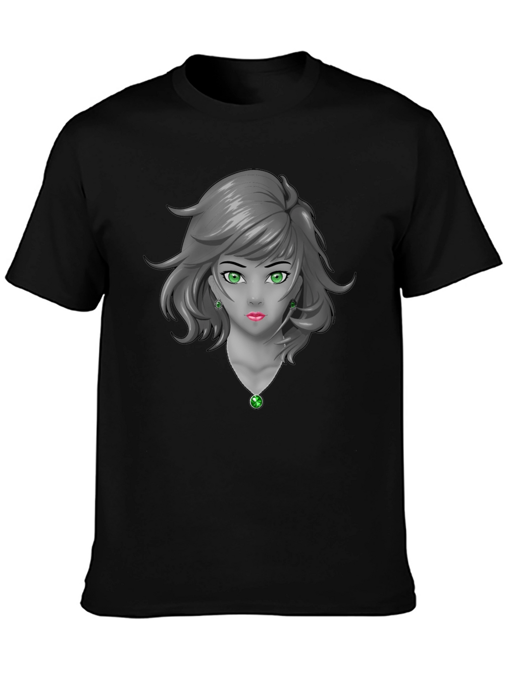 Anime Girl Graphic Tee - Emerald Accents