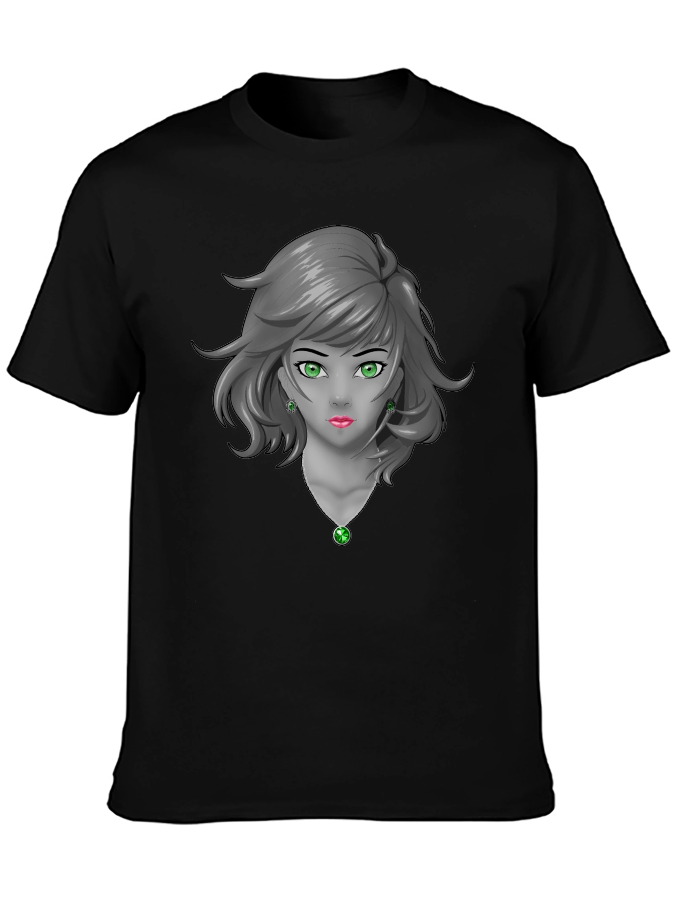 Anime Girl Graphic Tee - Emerald Accents