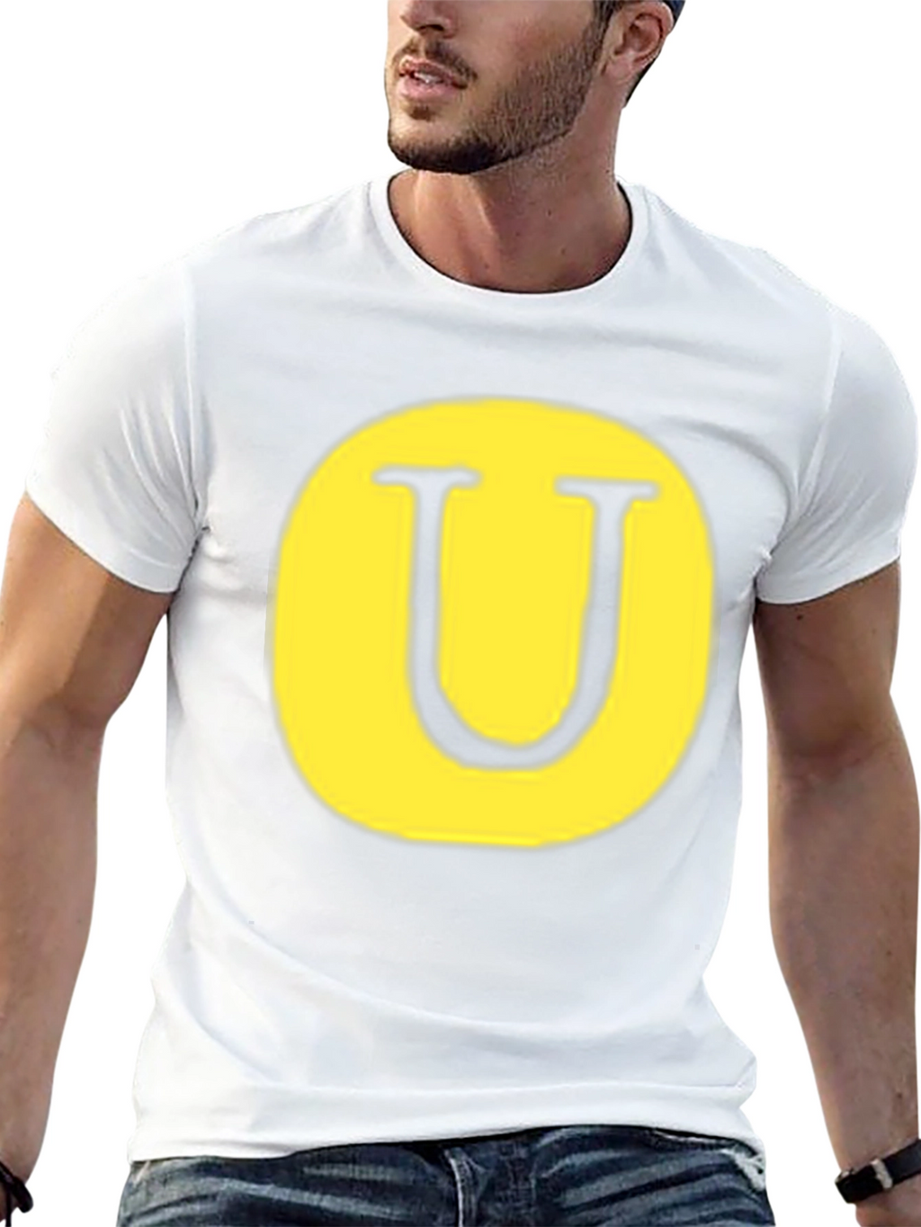 Letter U Graphic Tee - Black Cotton Blend