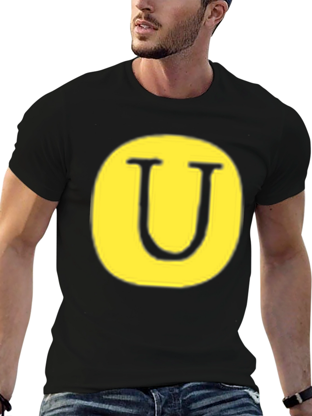 Letter U Graphic Tee - Black Cotton Blend