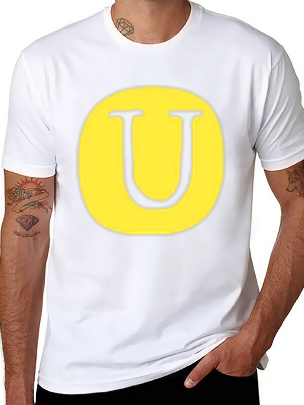 Letter U Graphic Tee - Black Cotton Blend