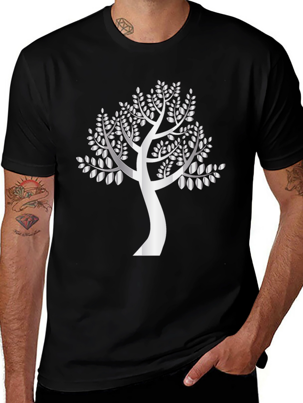 Silver Tree Graphic Black T-Shirt
