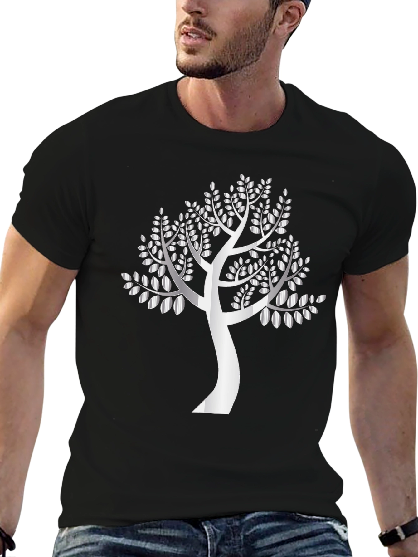 Silver Tree Graphic Black T-Shirt