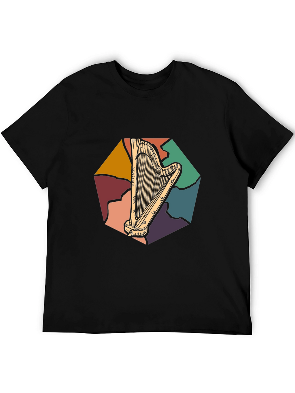 Retro Harp Graphic Tee - Musical Instrument T-Shirt